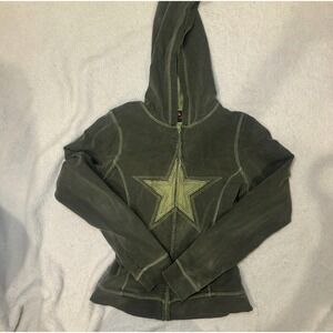 Route 66 Stretch Women s Olive Green Star Zip Up Hoodie Jacket Size Small